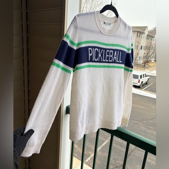 🆕 Alashan 💯 Cashmere Pickleball Sweater White Striped Sport Knit Luxury Size M - Picture 5 of 13